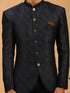 Men's Navy Blue Silk Blend Jaccard Jodhpuri
